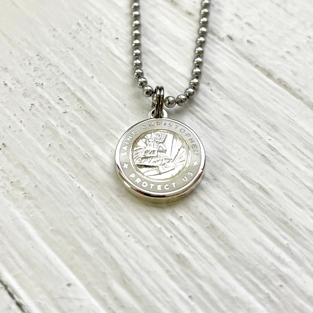 Sterling Silver Large Round Saint Christopher Medal Pendant - The Black Bow  Jewelry Company